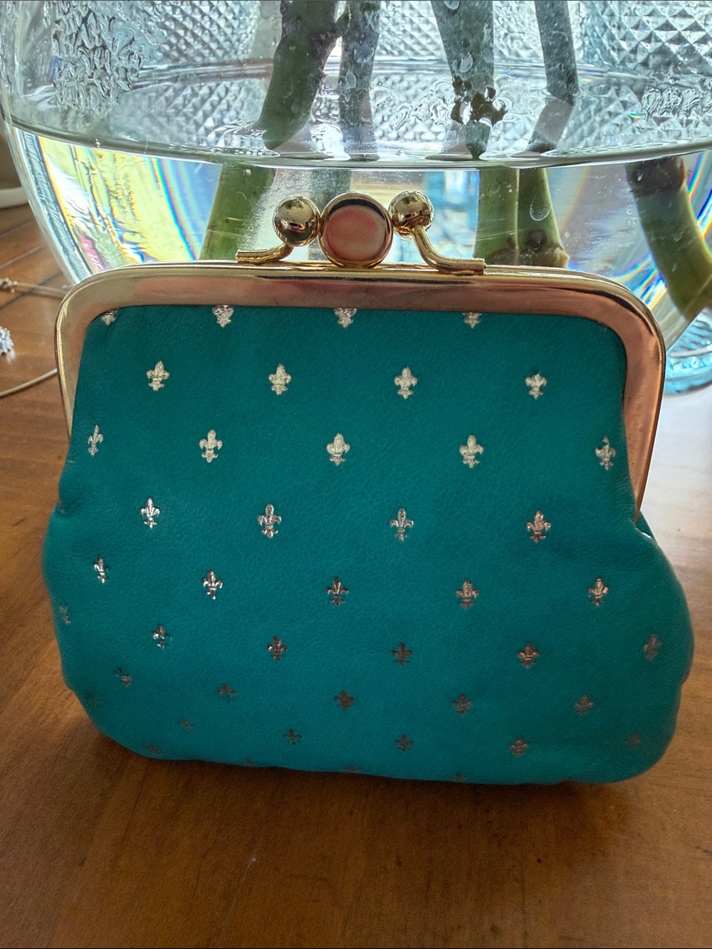 Teal Kiss-Lock Coin Purse with Gold Accents